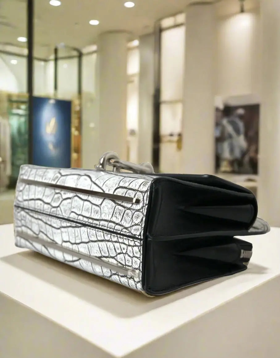 BALENCIAGA Metallic Silver Alligator Leather Mini Bag - Handbags