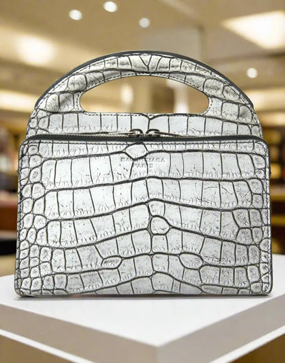 BALENCIAGA Metallic Silver Alligator Leather Mini Bag - Handbags