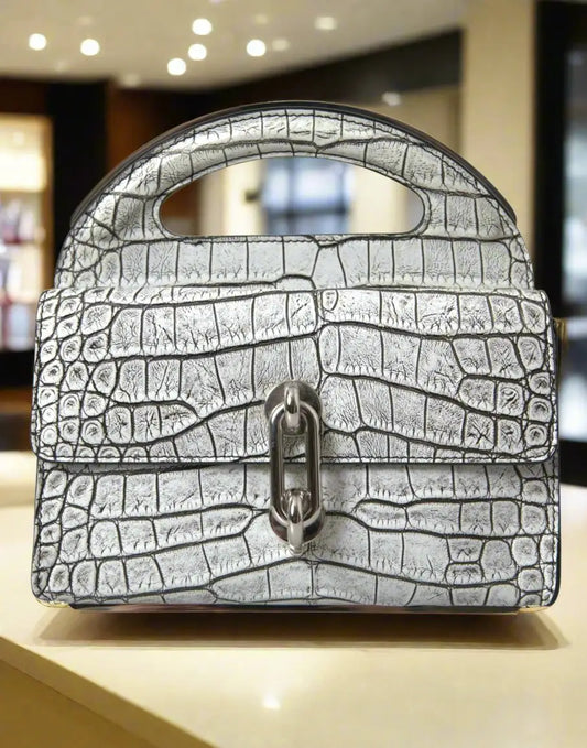 BALENCIAGA Metallic Silver Alligator Leather Mini Bag - Handbags