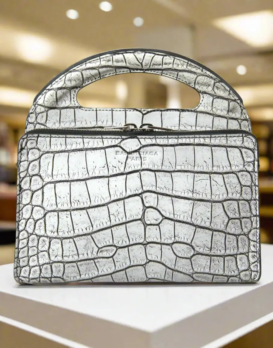 BALENCIAGA Metallic Silver Alligator Leather Mini Bag - Handbags