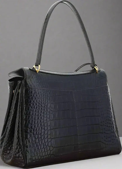 Balenciaga Rodeo midnight blue medium handbag in crocodile-effect leather with gold hardware