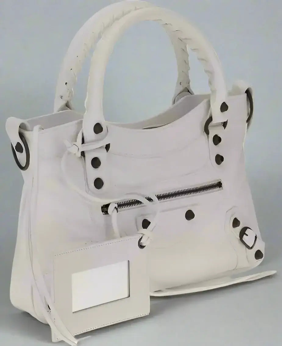 White leather BALENCIAGA Le City First Handbag with braided handles and zippered pocket