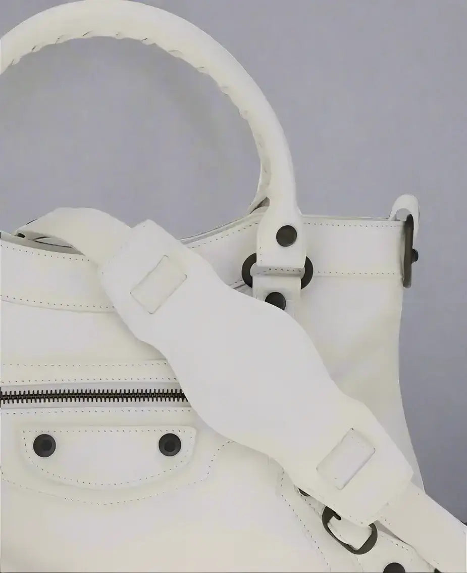 White leather BALENCIAGA Le City First Handbag with braided handle and zippered pocket
