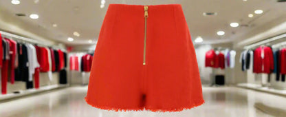 BALMAIN 2 PKTS BTN ESCARGOT BELTED RED TWEED SHORTS - XS - Shorts