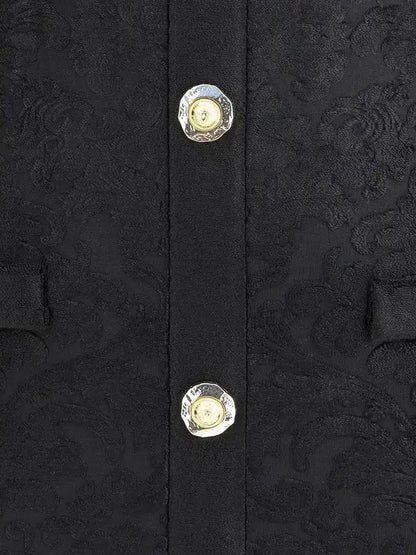 Black fabric with ornate buttons on BALMAIN baroque short dress showcasing elegant design