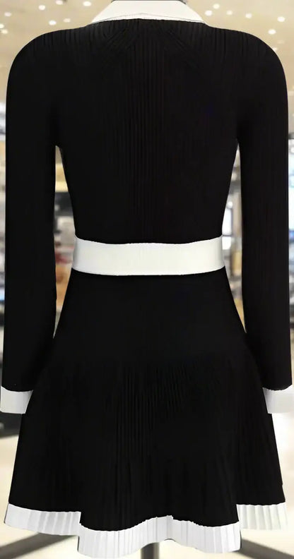 BALMAIN Black & White Knit Short Dress – Luxury Designer Style - Dress