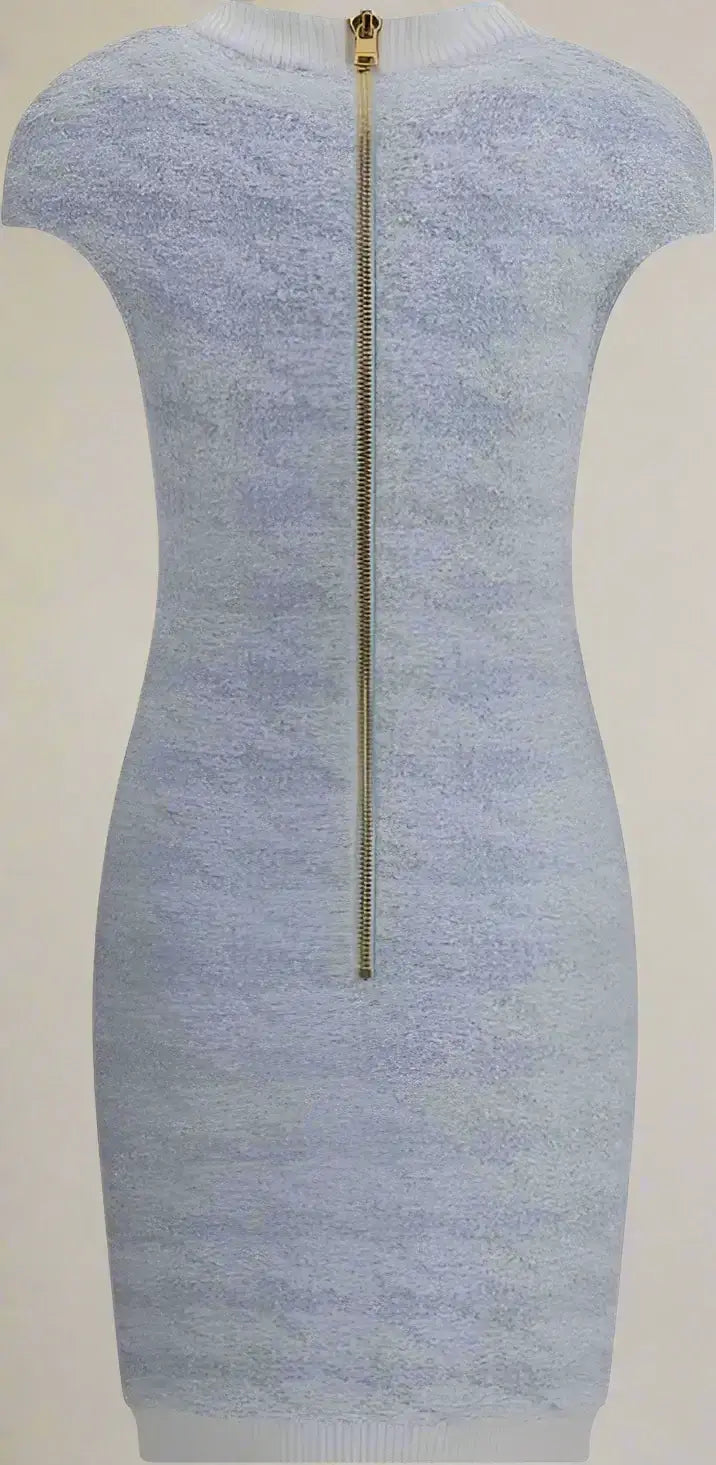 Stretch midi light blue dress with gold zipper back for BALMAIN Stretch Midi collection