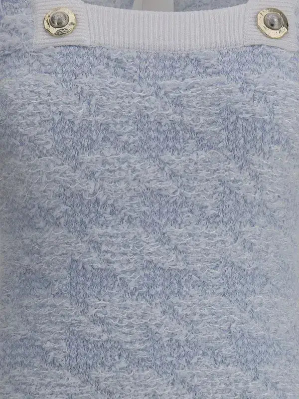 Light blue textured knit top with gold-tone buttons for BALMAIN Stretch Midi Light Dress