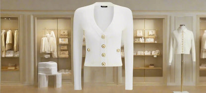 BALMAIN white cropped v-neck CARDIGAN - IT38 | S - Cardigan sweater