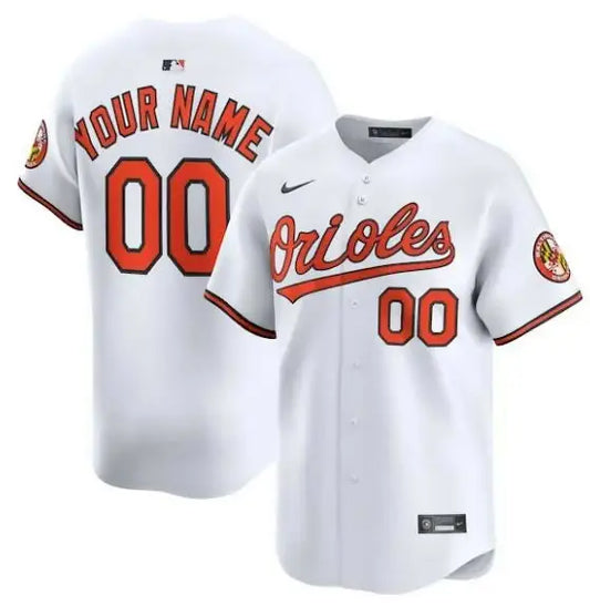 White Orioles baseball jersey displayed in Baltimore Orioles Nike Home Limited Custom Jersey
