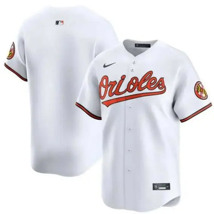 White Baltimore Orioles Nike Home Limited Baseball Jersey displayed for sale