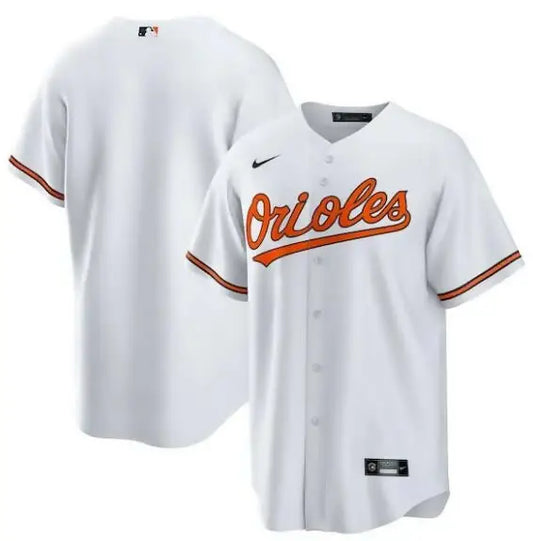 White Baltimore Orioles Nike Home Replica Team Jersey displayed for fans