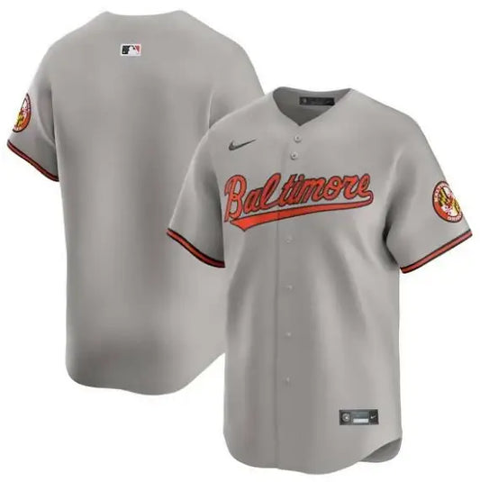 Gray Baltimore Orioles Nike Road Limited Baseball Jersey displayed in front