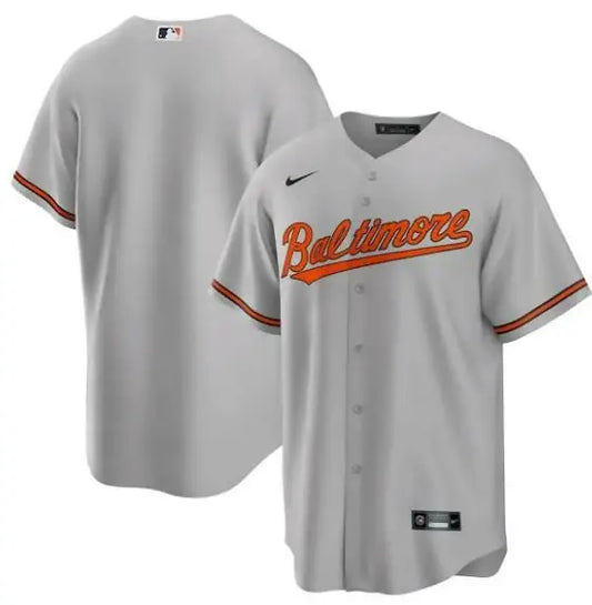 Gray Baltimore Orioles Nike Road Replica Team Jersey displayed in product image