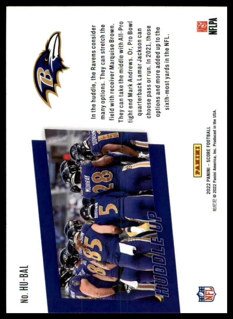 Baltimore Ravens football card from the 2022 Score Huddle Up series