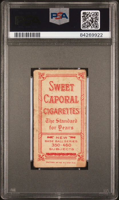Sweet Caporal cigarette pack in PSA 1 Poor graded holder from Barney Pelty T206 series