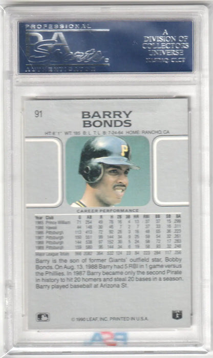 Barry Bonds baseball card from 1990 Leaf #91 PSA 10 GEM MINT by Columbia Hobby
