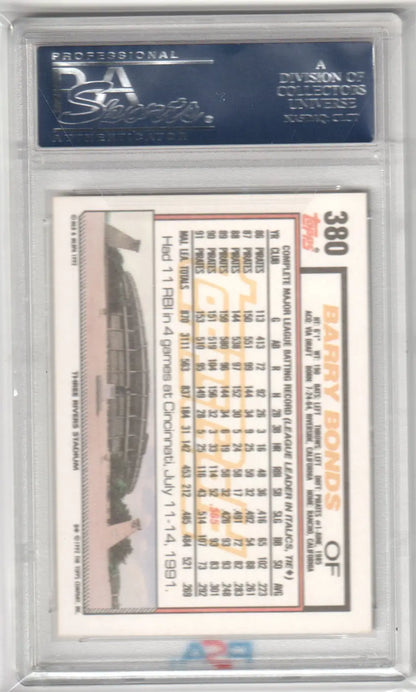 Graded Barry Bonds 1992 Topps Gold #380 baseball card from Columbia Hobby PSA 10