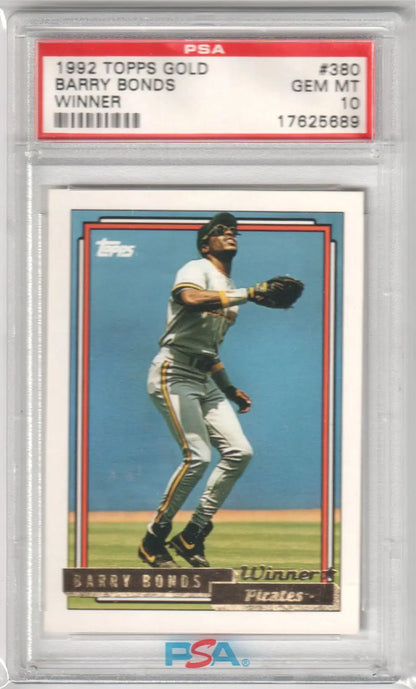 Graded Barry Bonds 1992 Topps Gold baseball card showcased by Columbia Hobby in GEM MINT condition