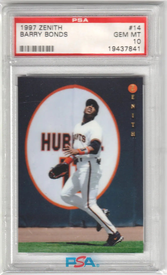Graded Barry Bonds 1997 Pinnacle Zenith baseball card from Columbia Hobby PSA 10 GEM MINT