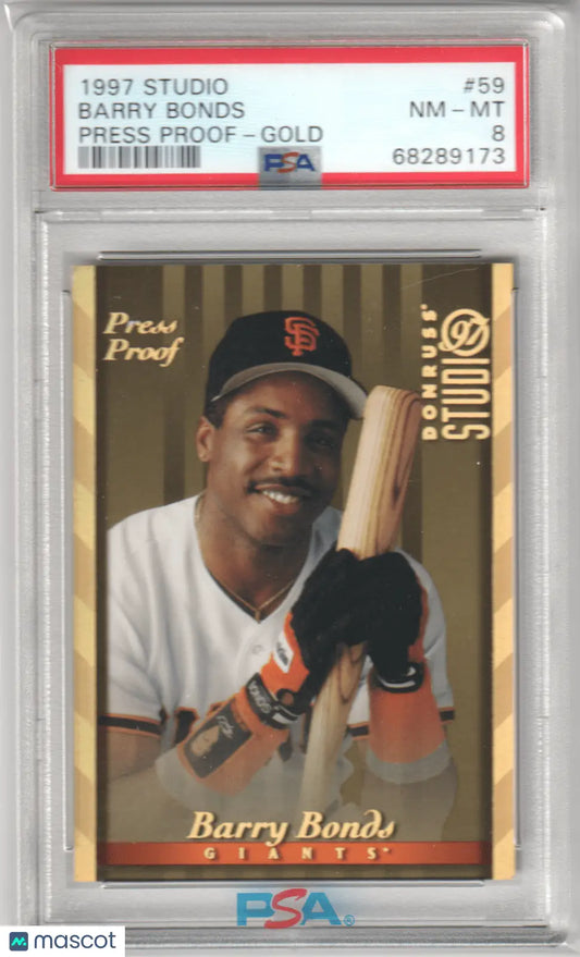 Graded Barry Bonds 1997 Studio Press Proof baseball card Columbia Hobby PSA 8 NM-MT