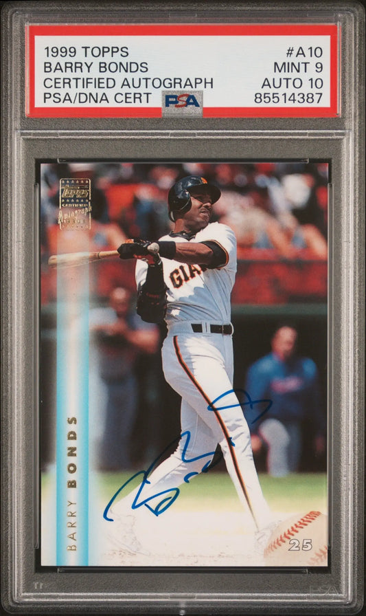 Graded Barry Bonds autographed Baseball Card Topps Autograph A10 PSA 9 Auto 10