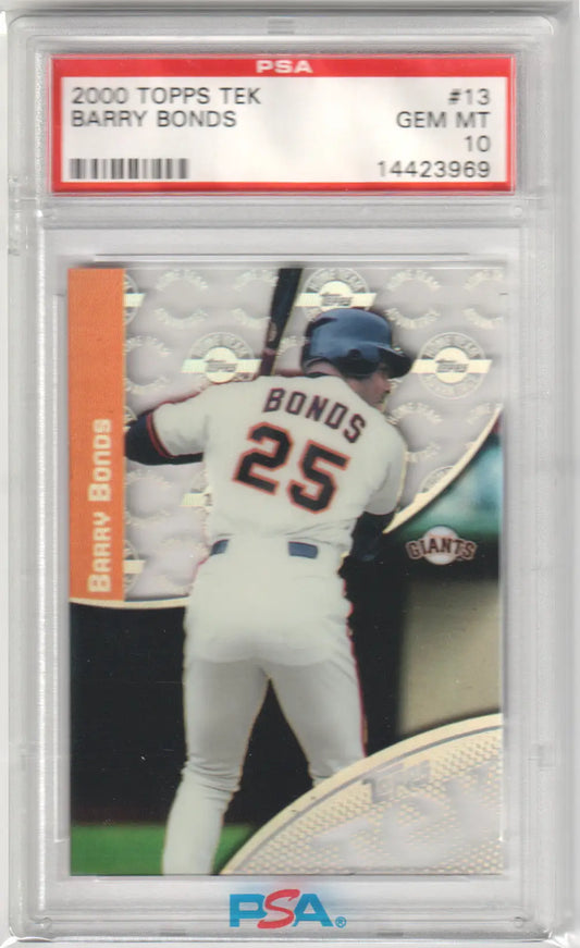 Graded Barry Bonds baseball card from Topps Tek series at Columbia Hobby PSA 10 GEM MINT