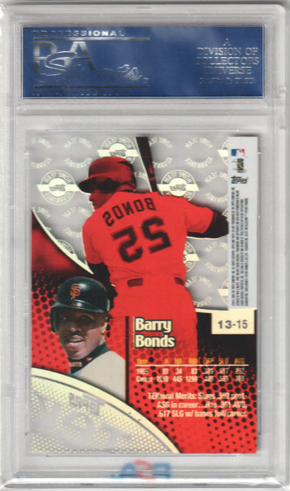 Barry Bonds baseball card from Topps Tek 2000 series, graded PSA 10 GEM MINT