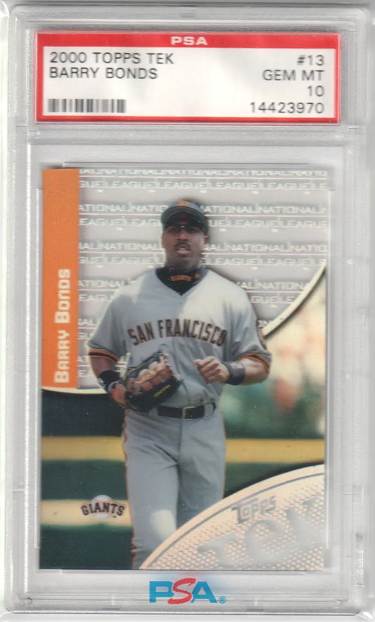Graded Barry Bonds 2000 Topps Tek baseball card from Columbia Hobby PSA 10 GEM MINT