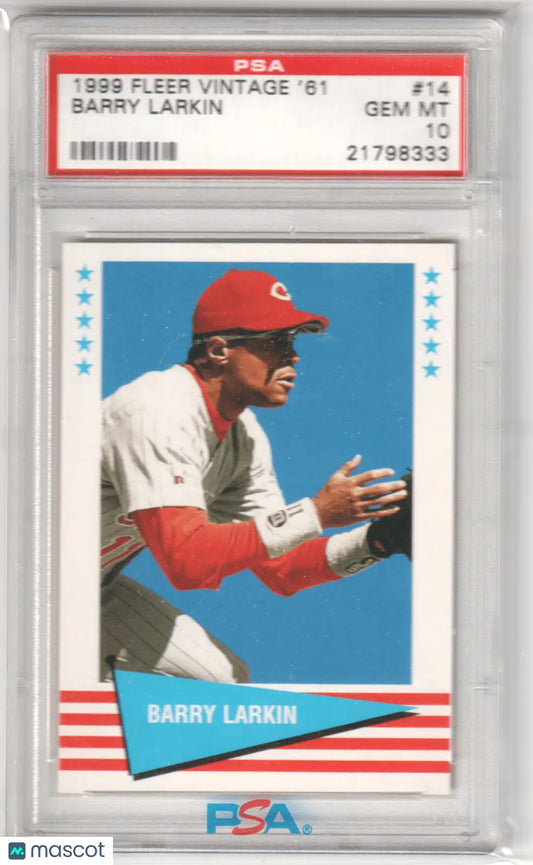 Graded Barry Larkin Fleer Vintage baseball card from Columbia Hobby in gem mint condition