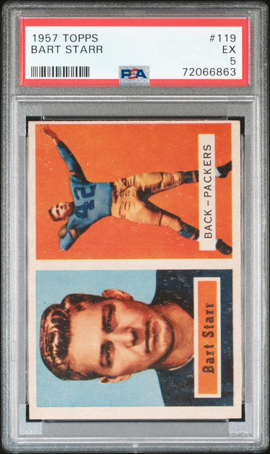 Graded 1957 Topps Bart Starr football card in PSA 5 Excellent condition