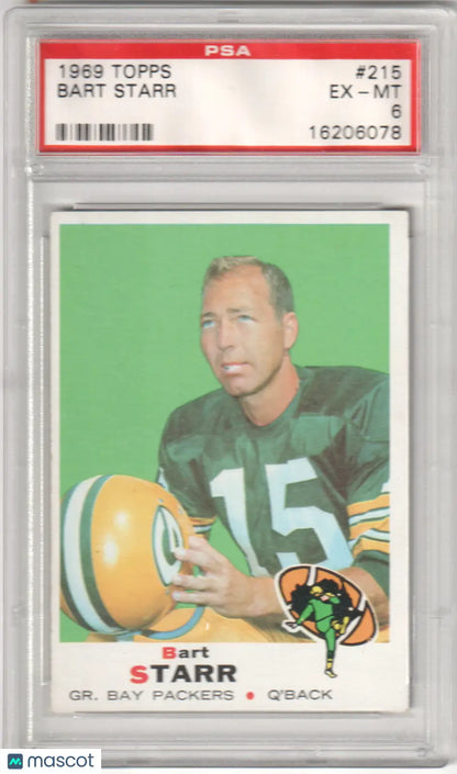 PSA-graded 1969 Topps Bart Starr football card from Columbia Hobby in excellent condition