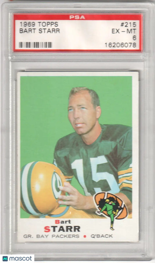 PSA-graded 1969 Topps Bart Starr football card from Columbia Hobby in excellent condition