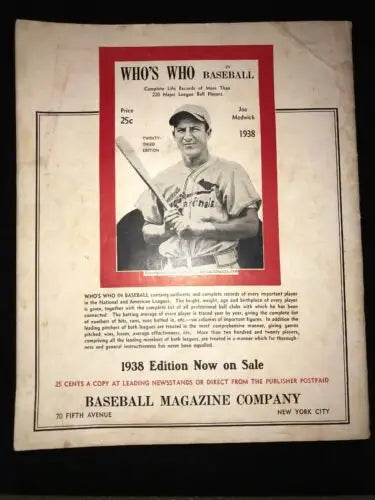 Vintage Baseball Magazine from April 1938 featuring Joe Cronin and Jim Turner