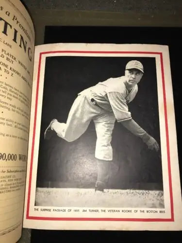 Vintage baseball player photograph from Baseball Magazine April 1938 featuring Joe Cronin and Jim Turner