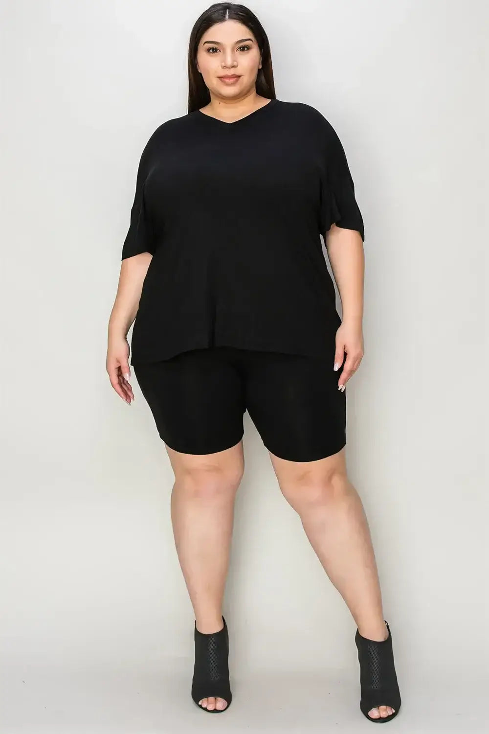 Basic Bae Bamboo Full Size V-Neck Drop Shoulder T-Shirt and Shorts Set - T-Shirt and Shorts Set