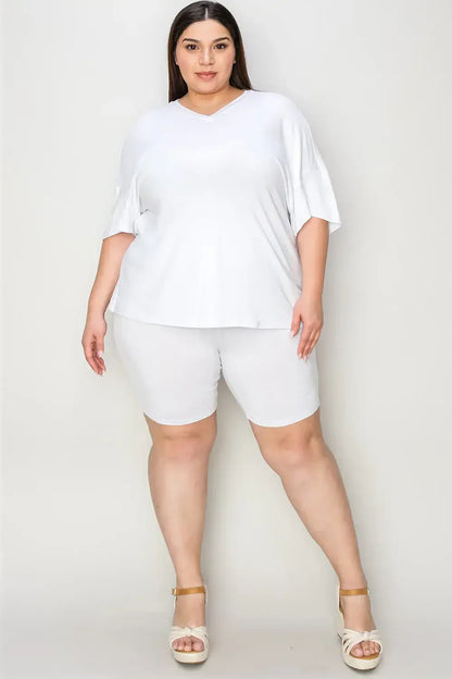 Basic Bae Bamboo Full Size V-Neck Drop Shoulder T-Shirt and Shorts Set - T-Shirt and Shorts Set