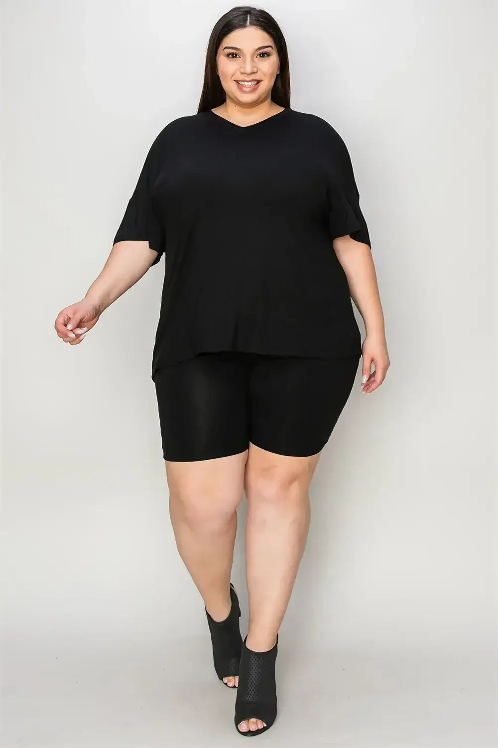 Basic Bae Bamboo Full Size V-Neck Drop Shoulder T-Shirt and Shorts Set - T-Shirt and Shorts Set