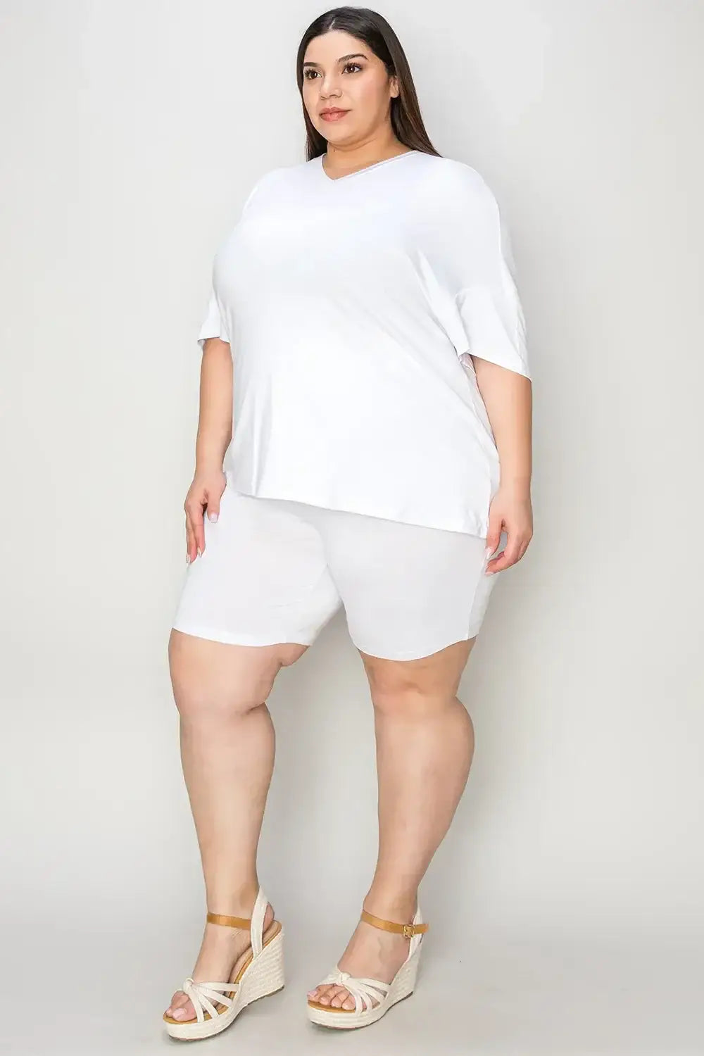 Basic Bae Bamboo Full Size V-Neck Drop Shoulder T-Shirt and Shorts Set - T-Shirt and Shorts Set