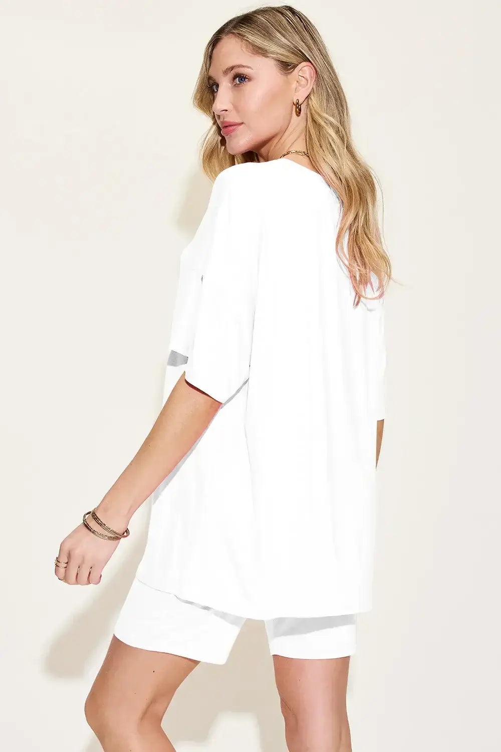 Basic Bae Bamboo Full Size V-Neck Drop Shoulder T-Shirt and Shorts Set - T-Shirt and Shorts Set