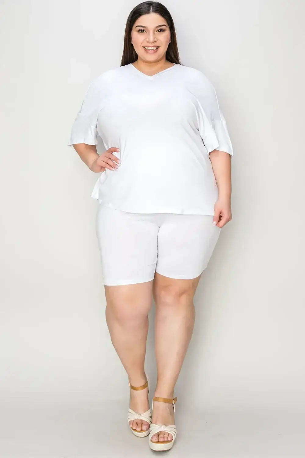 Basic Bae Bamboo Full Size V-Neck Drop Shoulder T-Shirt and Shorts Set - T-Shirt and Shorts Set