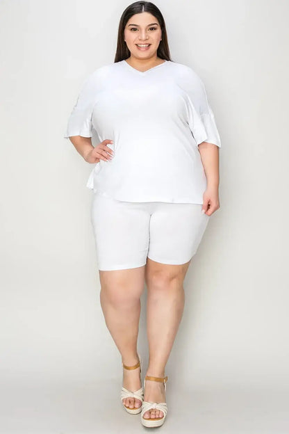 Basic Bae Bamboo Full Size V-Neck Drop Shoulder T-Shirt and Shorts Set - T-Shirt and Shorts Set