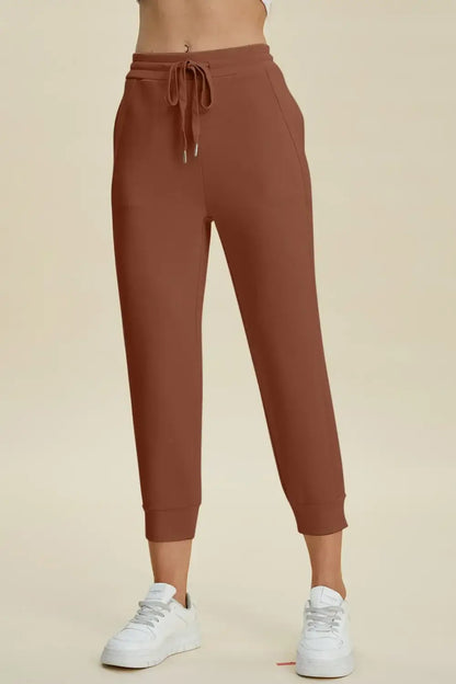 Basic Bae Full Size Air Scuba Drawstring High Waist Cropped Pants - Caramel / S - High Waist Cropped Pants