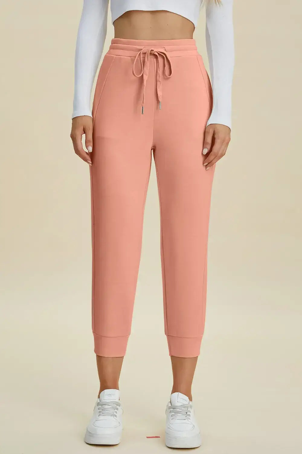 Basic Bae Full Size Air Scuba Drawstring High Waist Cropped Pants - Coral / S - High Waist Cropped Pants