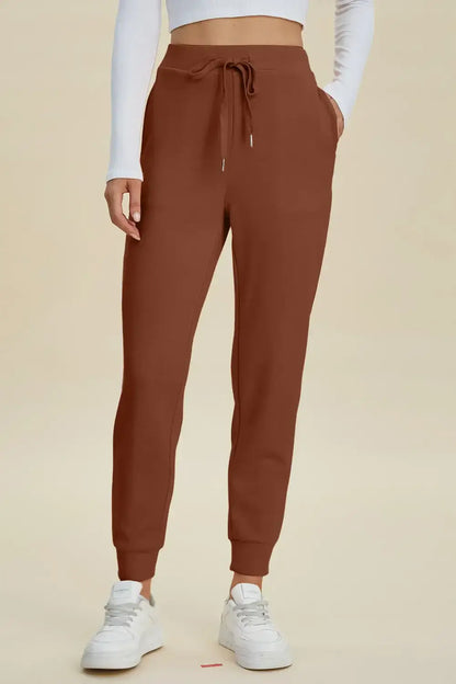 Basic Bae Full Size Air Scuba Drawstring High Waist Joggers - Caramel / S