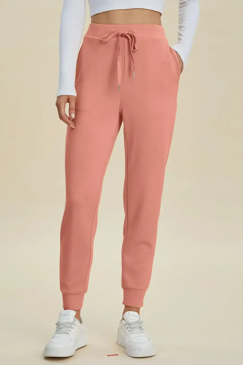 Basic Bae Full Size Air Scuba Drawstring High Waist Joggers - Coral / S