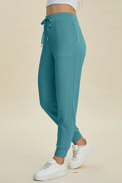 Basic Bae Full Size Air Scuba Drawstring High Waist Joggers - Teal / S