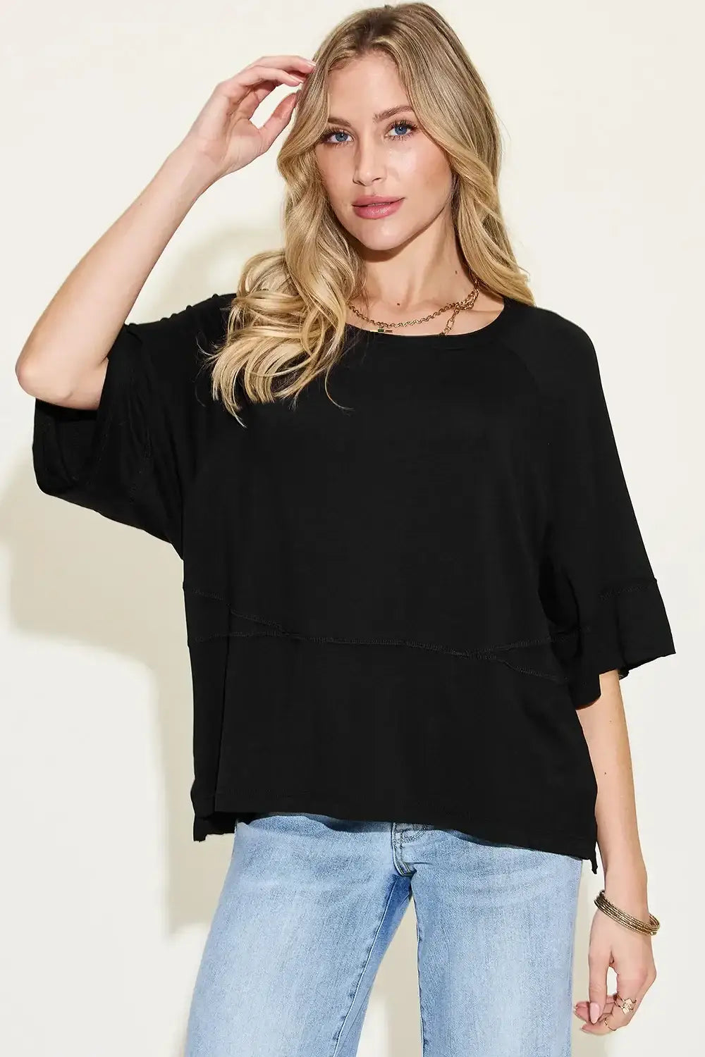 Basic Bae Full Size Bamboo Round Neck Exposed Seam T-Shirt Plus Size