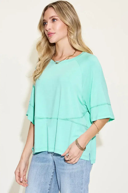 Basic Bae Full Size Bamboo Round Neck Exposed Seam T-Shirt Plus Size