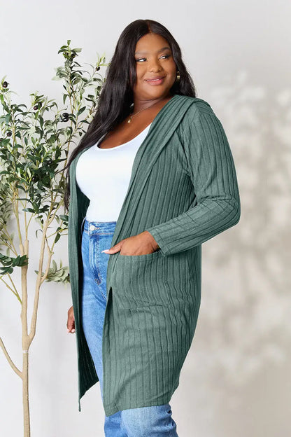 Basic Bae Full Size Hooded Sweater Cardigan - Outwears